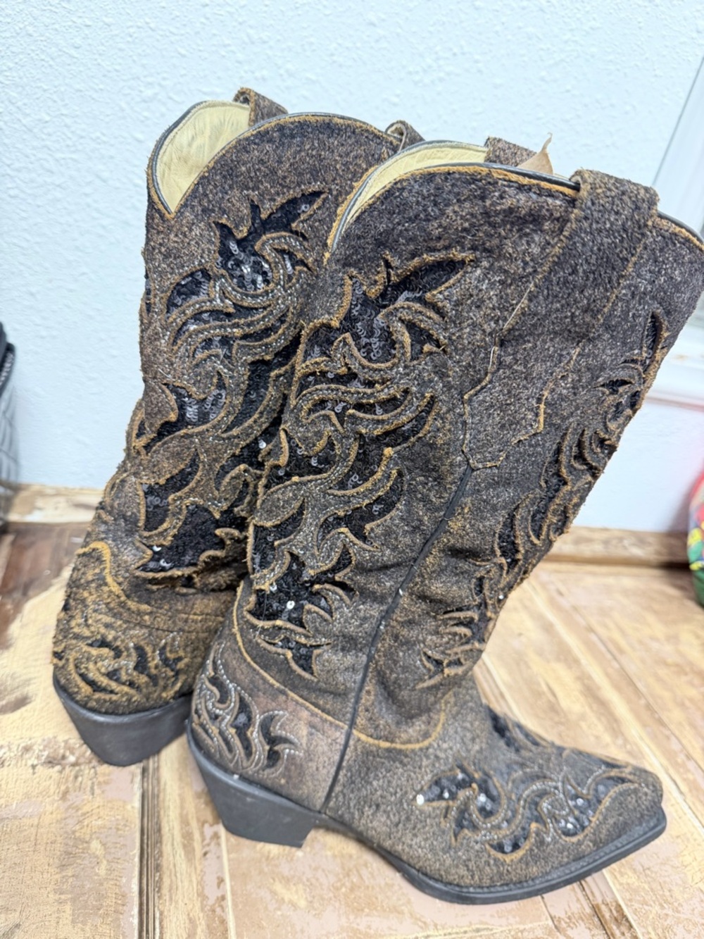 Corral Brown and Black Glitter Western Heeled Boots